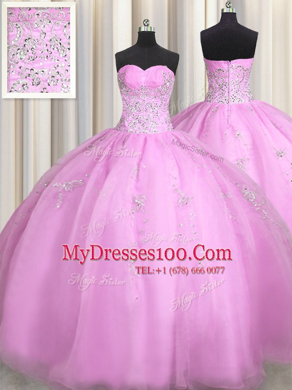 Superior Sweetheart Sleeveless Lace Up Quinceanera Dress Lilac Organza