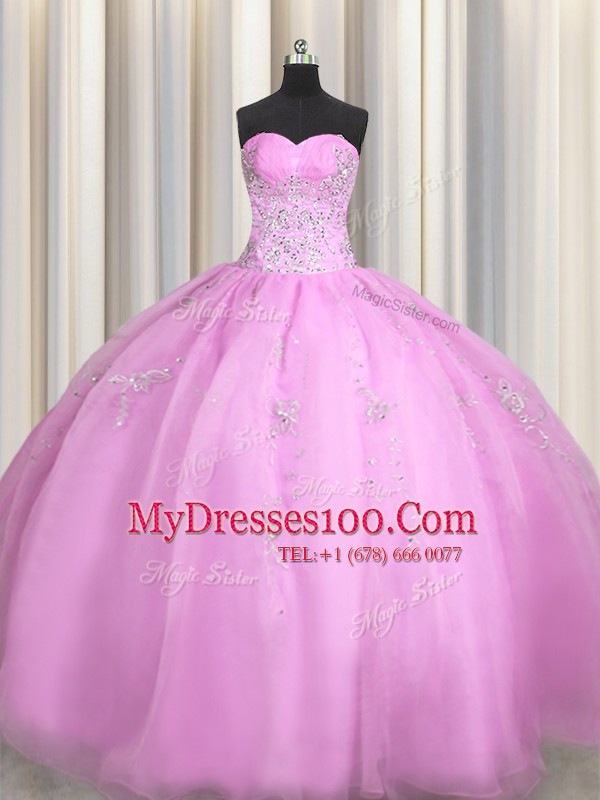 Superior Sweetheart Sleeveless Lace Up Quinceanera Dress Lilac Organza