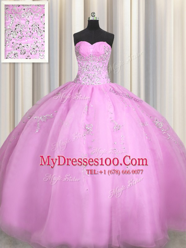 Superior Sweetheart Sleeveless Lace Up Quinceanera Dress Lilac Organza