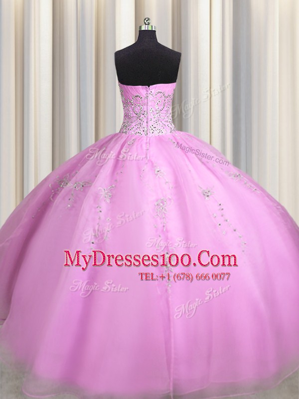 Superior Sweetheart Sleeveless Lace Up Quinceanera Dress Lilac Organza