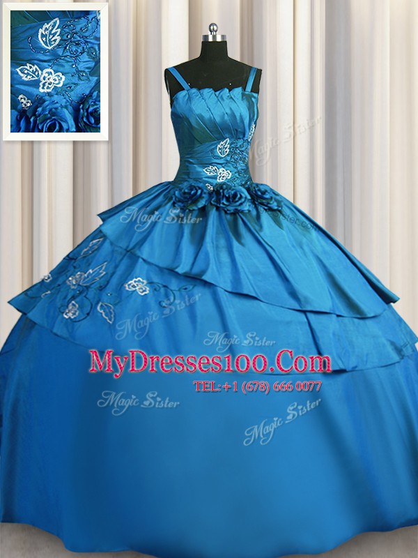 High Class Teal Ball Gowns Beading and Embroidery Sweet 16 Quinceanera Dress Lace Up Satin Sleeveless Floor Length