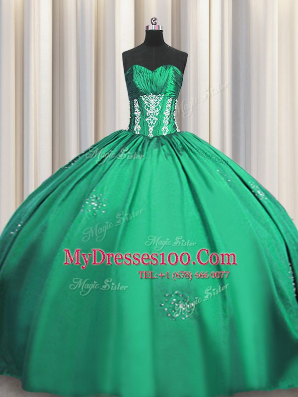 Ideal Turquoise Short Sleeves Beading and Appliques and Ruching Floor Length Quinceanera Gown