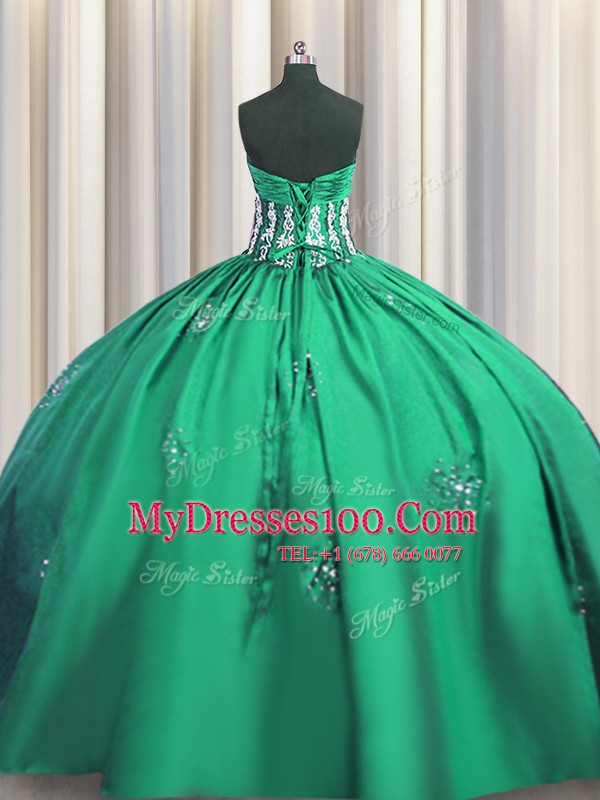 Ideal Turquoise Short Sleeves Beading and Appliques and Ruching Floor Length Quinceanera Gown