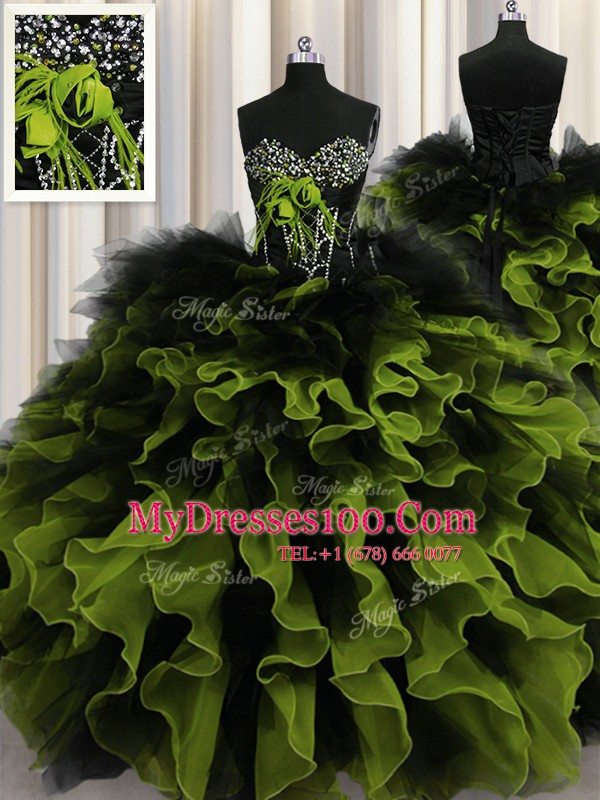 Sleeveless Lace Up Floor Length Beading and Ruffles 15th Birthday Dress