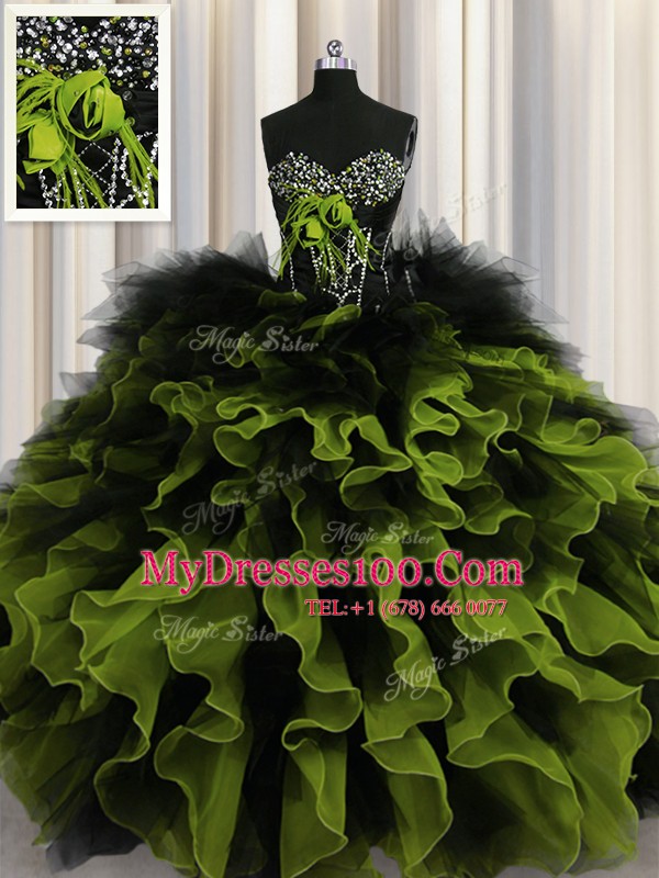 Sleeveless Lace Up Floor Length Beading and Ruffles 15th Birthday Dress