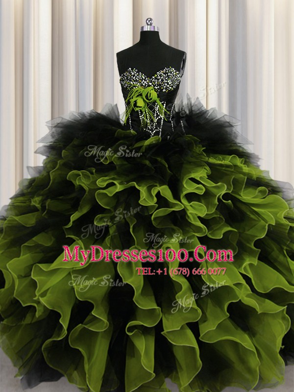 Sleeveless Lace Up Floor Length Beading and Ruffles 15th Birthday Dress