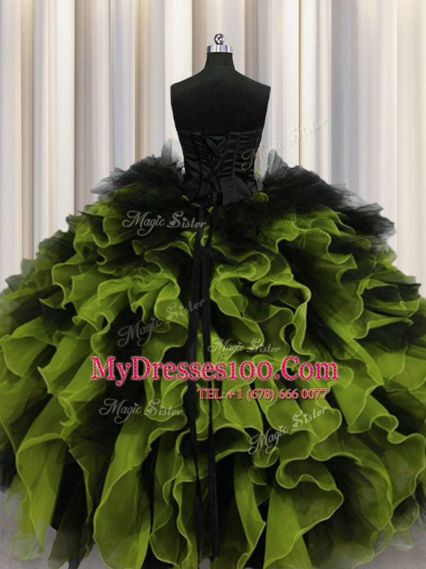 Sleeveless Lace Up Floor Length Beading and Ruffles 15th Birthday Dress