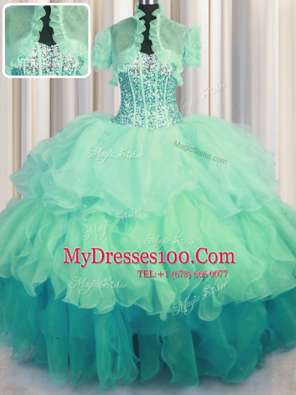 Extravagant Visible Boning Bling-bling Sleeveless Lace Up Floor Length Beading and Ruffled Layers Sweet 16 Quinceanera Dress