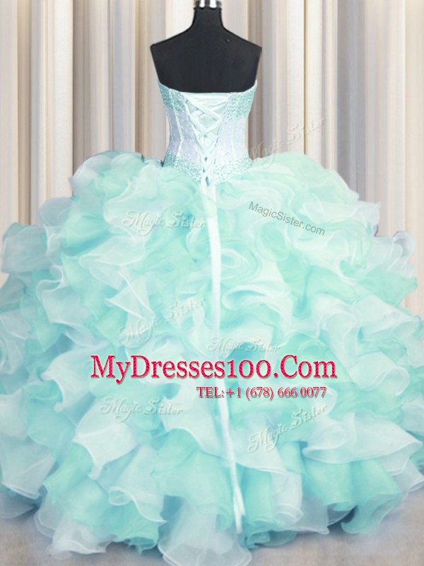 Affordable Two Tone Visible Boning Multi-color Sweetheart Lace Up Beading and Ruffles Quinceanera Gown Sleeveless