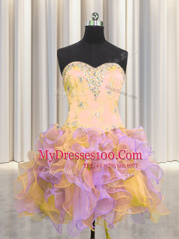 Traditional Three Piece Multi-color Sweetheart Neckline Beading and Appliques and Ruffles 15th Birthday Dress Sleeveless Lace Up