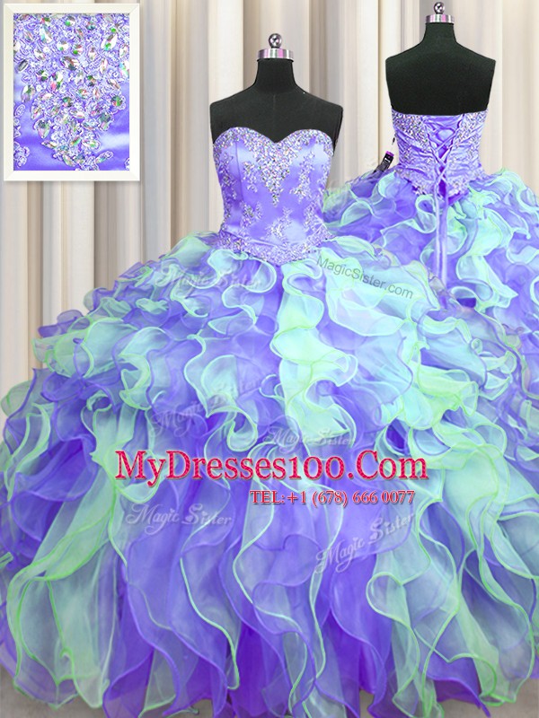 Chic Multi-color Sweetheart Lace Up Beading and Appliques and Ruffles Sweet 16 Quinceanera Dress Sleeveless