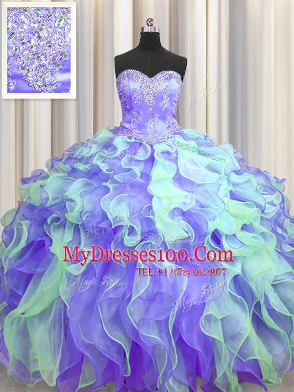 Chic Multi-color Sweetheart Lace Up Beading and Appliques and Ruffles Sweet 16 Quinceanera Dress Sleeveless