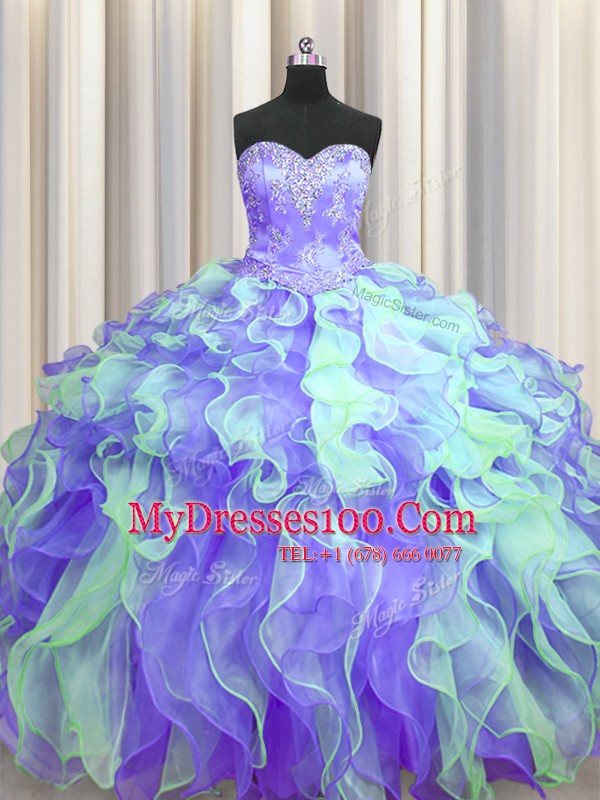 Chic Multi-color Sweetheart Lace Up Beading and Appliques and Ruffles Sweet 16 Quinceanera Dress Sleeveless