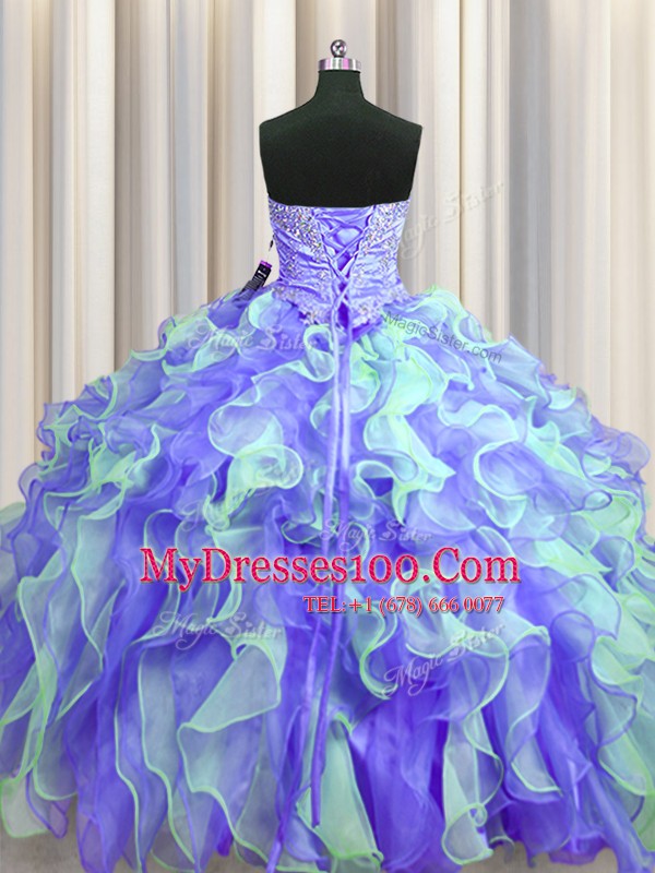 Chic Multi-color Sweetheart Lace Up Beading and Appliques and Ruffles Sweet 16 Quinceanera Dress Sleeveless