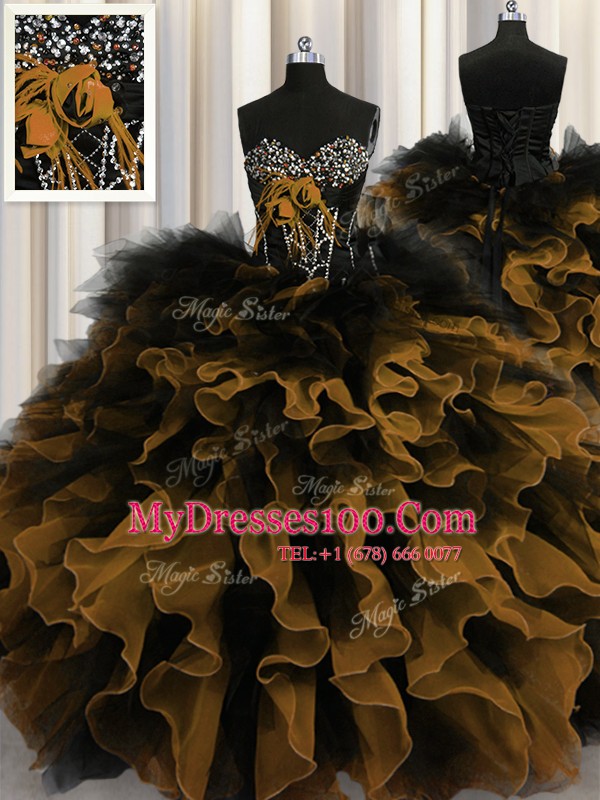 Edgy Multi-color Lace Up Sweetheart Beading and Ruffles Quinceanera Dresses Organza and Tulle Sleeveless