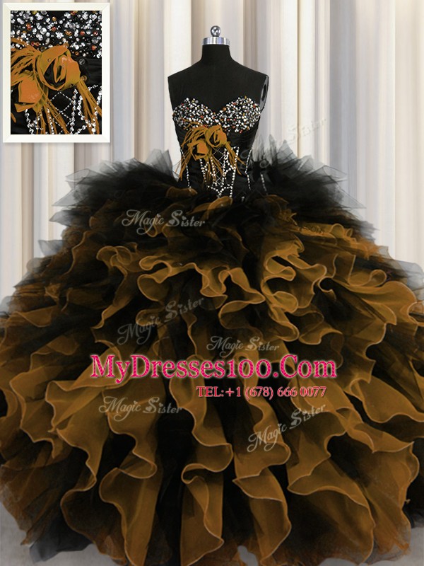 Edgy Multi-color Lace Up Sweetheart Beading and Ruffles Quinceanera Dresses Organza and Tulle Sleeveless