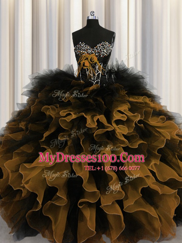 Edgy Multi-color Lace Up Sweetheart Beading and Ruffles Quinceanera Dresses Organza and Tulle Sleeveless