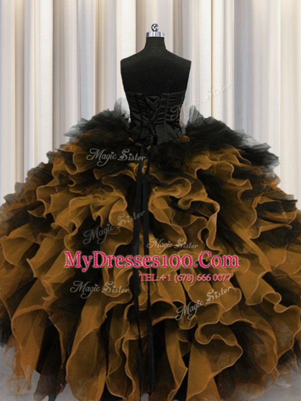 Edgy Multi-color Lace Up Sweetheart Beading and Ruffles Quinceanera Dresses Organza and Tulle Sleeveless