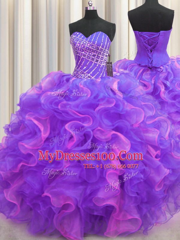 Designer Ball Gowns Quinceanera Dresses Multi-color Sweetheart Organza Sleeveless High Low Lace Up