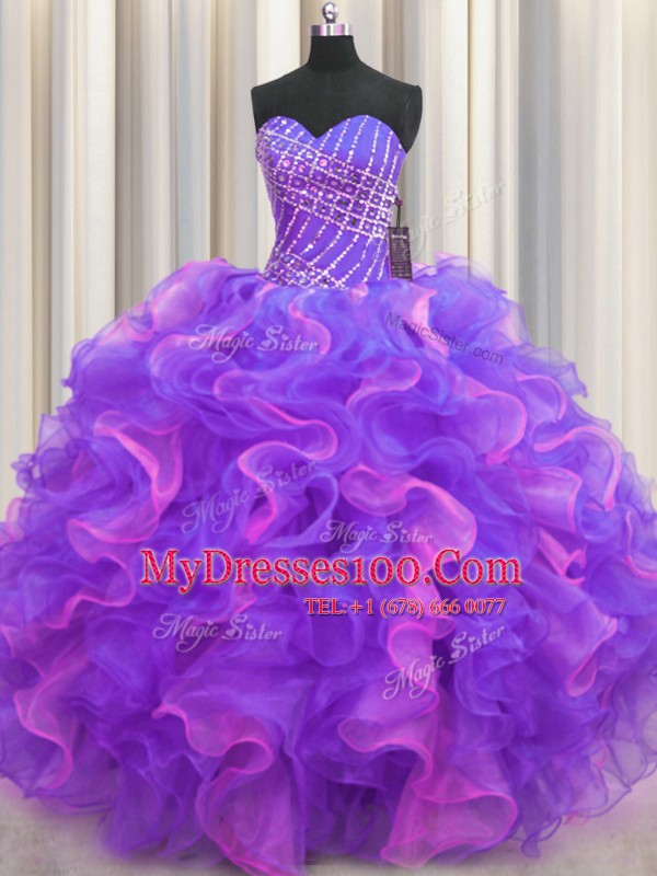 Designer Ball Gowns Quinceanera Dresses Multi-color Sweetheart Organza Sleeveless High Low Lace Up