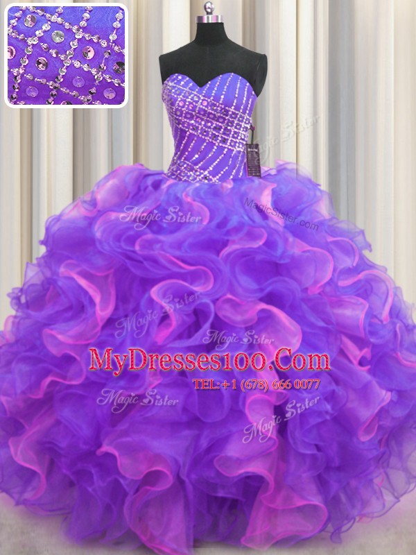 Designer Ball Gowns Quinceanera Dresses Multi-color Sweetheart Organza Sleeveless High Low Lace Up