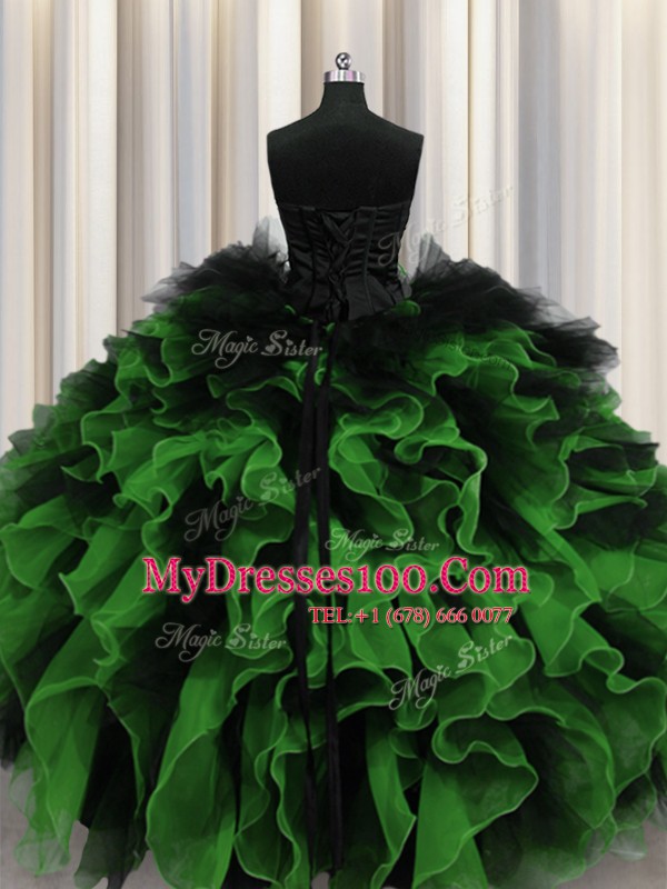Multi-color Ball Gowns Beading and Ruffles Ball Gown Prom Dress Lace Up Organza and Tulle Sleeveless Floor Length