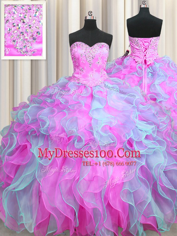 Cute Floor Length Multi-color Sweet 16 Quinceanera Dress Sweetheart Sleeveless Lace Up