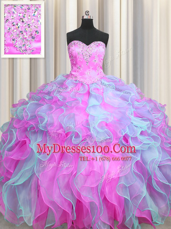 Cute Floor Length Multi-color Sweet 16 Quinceanera Dress Sweetheart Sleeveless Lace Up