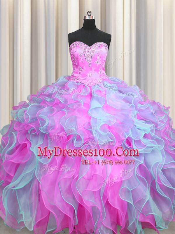 Cute Floor Length Multi-color Sweet 16 Quinceanera Dress Sweetheart Sleeveless Lace Up