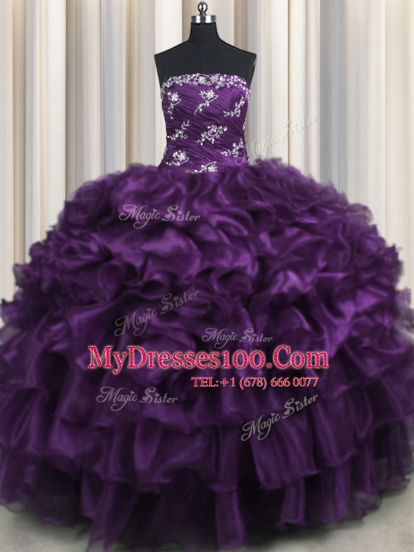 Ruffled Layers Floor Length Ball Gowns Sleeveless Purple Ball Gown Prom Dress Lace Up