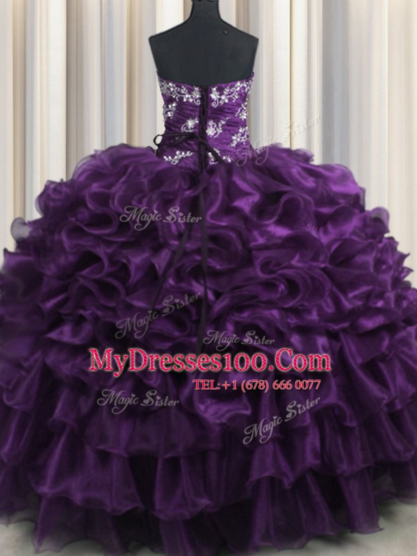 Ruffled Layers Floor Length Ball Gowns Sleeveless Purple Ball Gown Prom Dress Lace Up