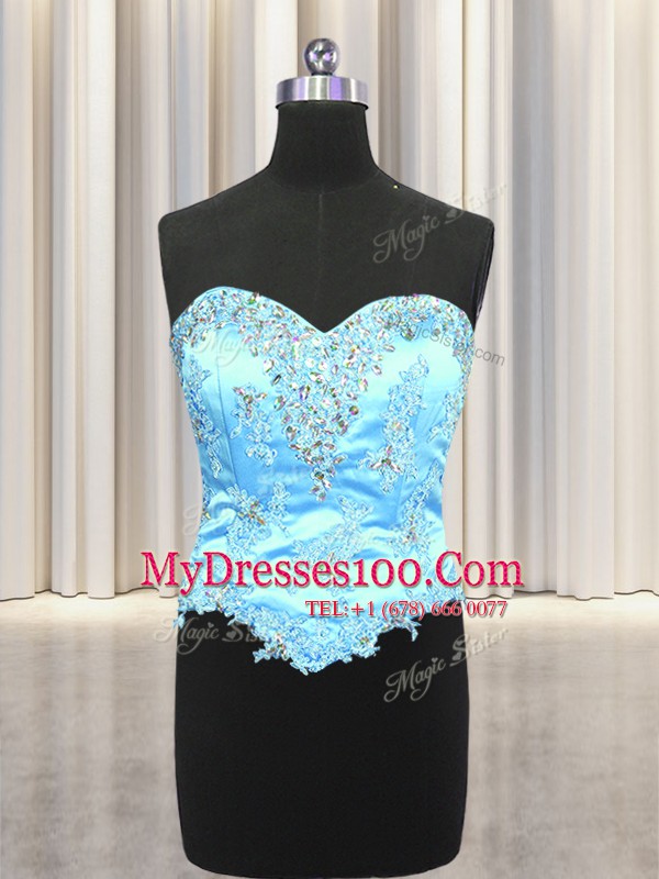 Customized Three Piece Beading and Appliques and Ruffles Quince Ball Gowns Multi-color Lace Up Sleeveless Floor Length