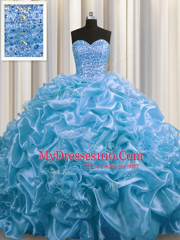 Captivating Sweetheart Sleeveless Organza Sweet 16 Dresses Beading and Pick Ups Court Train Lace Up