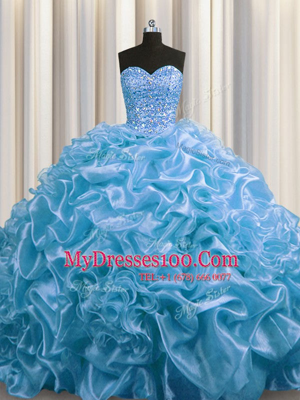Captivating Sweetheart Sleeveless Organza Sweet 16 Dresses Beading and Pick Ups Court Train Lace Up