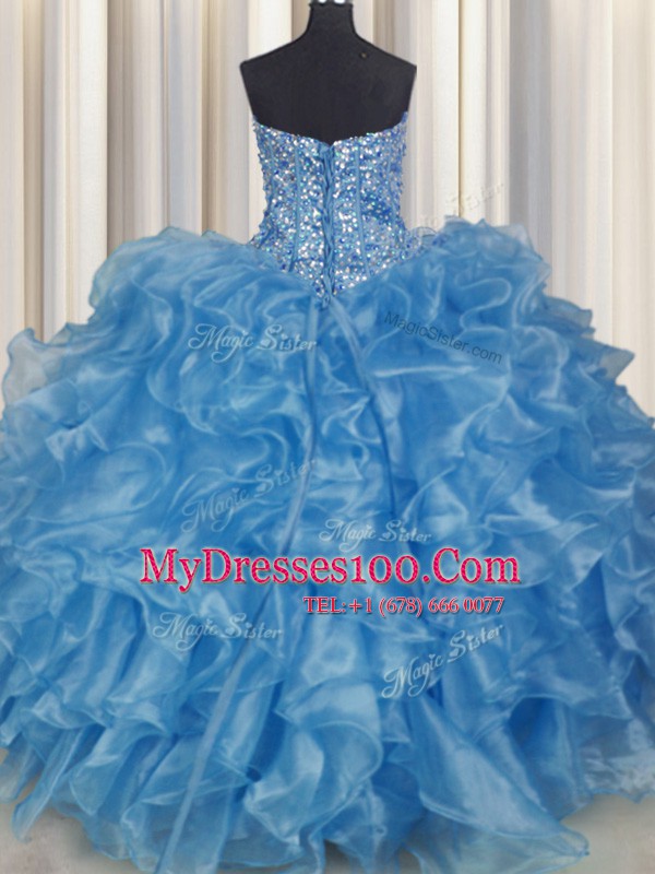 Amazing Visible Boning Floor Length Ball Gowns Sleeveless Baby Blue Sweet 16 Dresses Lace Up