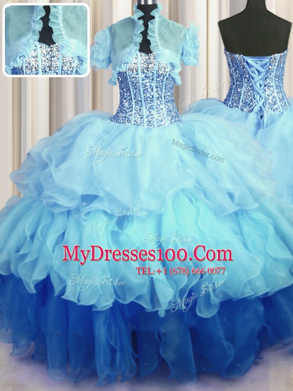Comfortable Visible Boning Bling-bling Sweetheart Sleeveless Lace Up Quinceanera Gown Multi-color Organza
