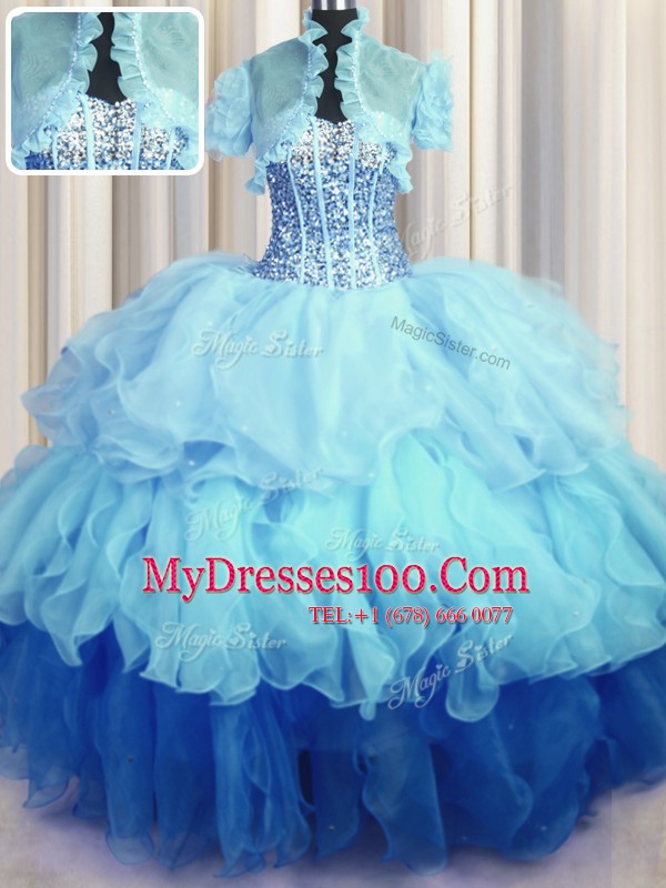 Comfortable Visible Boning Bling-bling Sweetheart Sleeveless Lace Up Quinceanera Gown Multi-color Organza