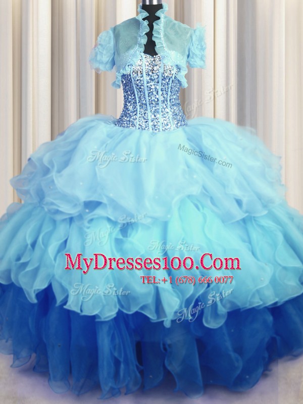 Comfortable Visible Boning Bling-bling Sweetheart Sleeveless Lace Up Quinceanera Gown Multi-color Organza