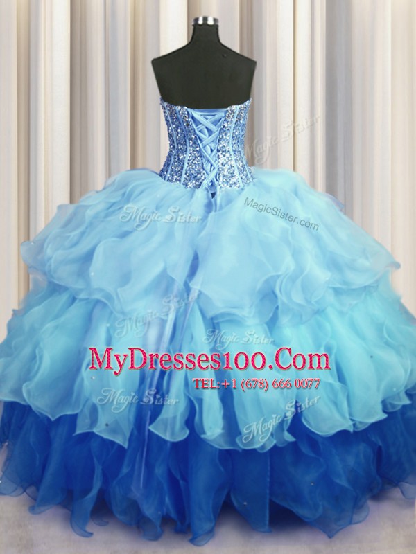 Comfortable Visible Boning Bling-bling Sweetheart Sleeveless Lace Up Quinceanera Gown Multi-color Organza
