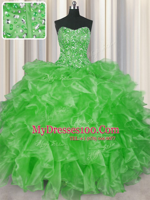 Top Selling Visible Boning Sleeveless Beading and Ruffles Lace Up 15th Birthday Dress