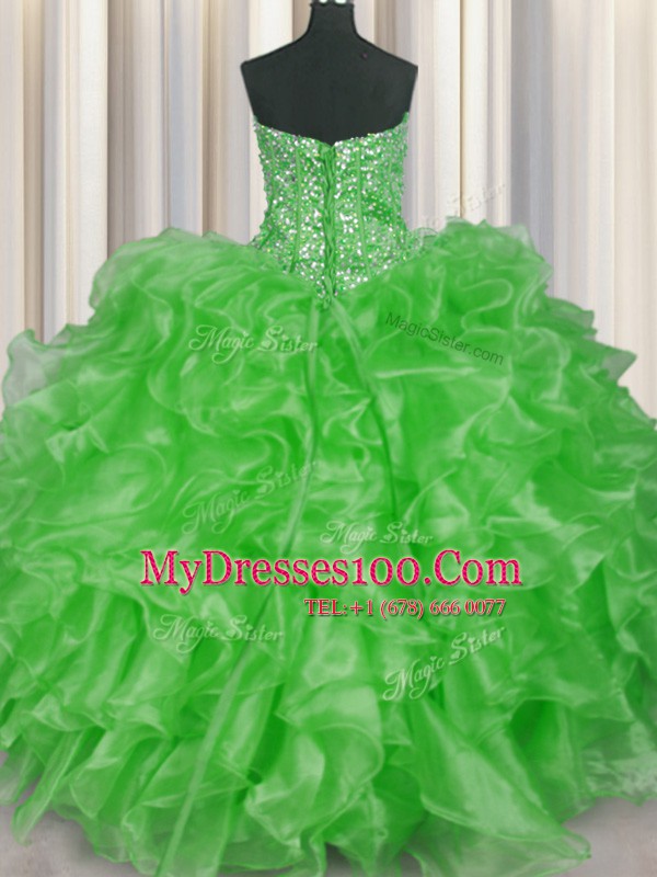 Top Selling Visible Boning Sleeveless Beading and Ruffles Lace Up 15th Birthday Dress