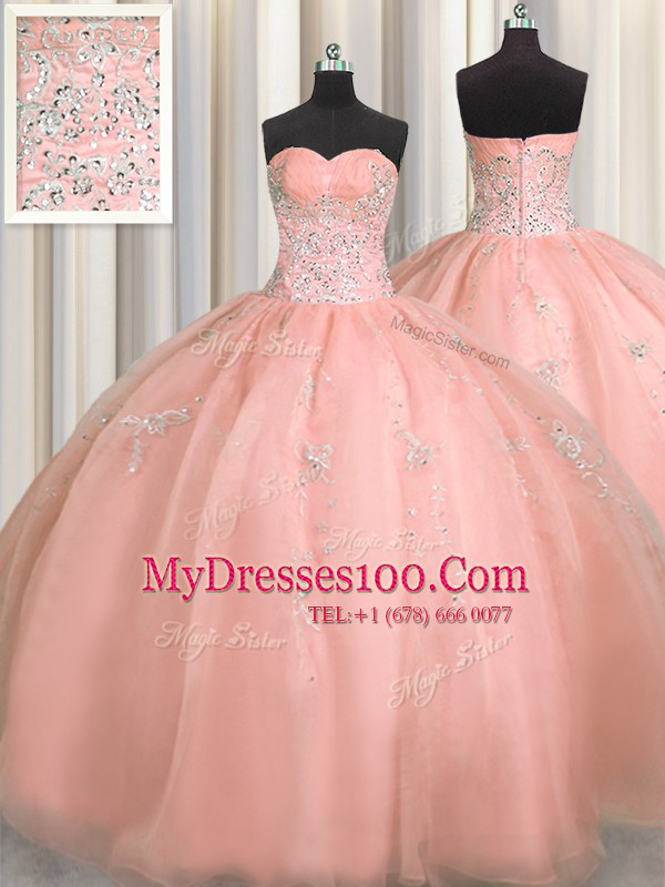 Puffy Skirt Watermelon Red 15 Quinceanera Dress Military Ball and Sweet 16 and Quinceanera and For with Beading and Appliques Sweetheart Sleeveless Zipper