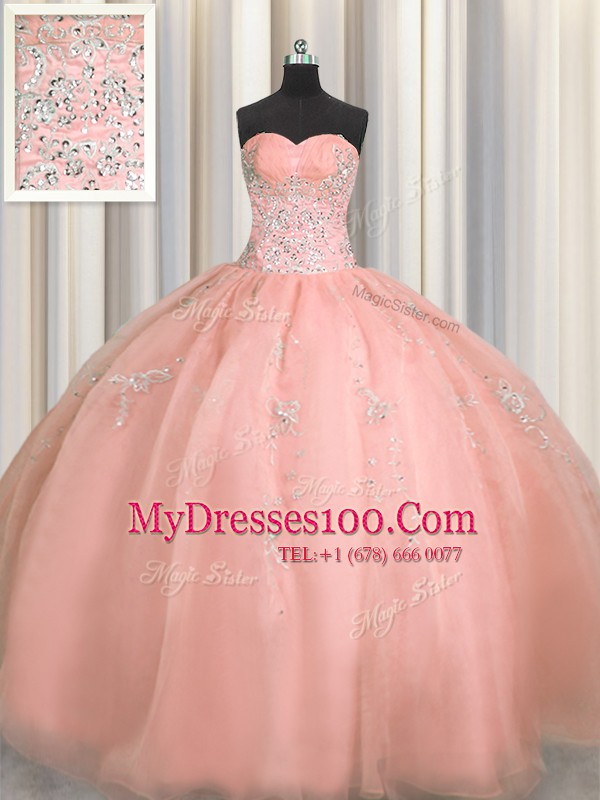 Puffy Skirt Watermelon Red 15 Quinceanera Dress Military Ball and Sweet 16 and Quinceanera and For with Beading and Appliques Sweetheart Sleeveless Zipper