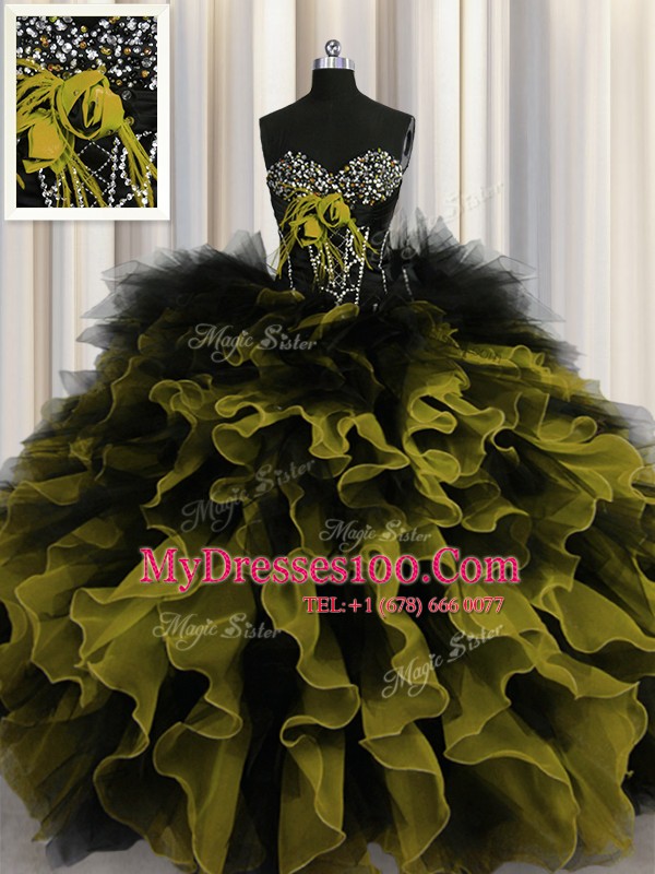 Free and Easy Multi-color Organza and Tulle Lace Up Quinceanera Dresses Sleeveless Floor Length Beading and Ruffles
