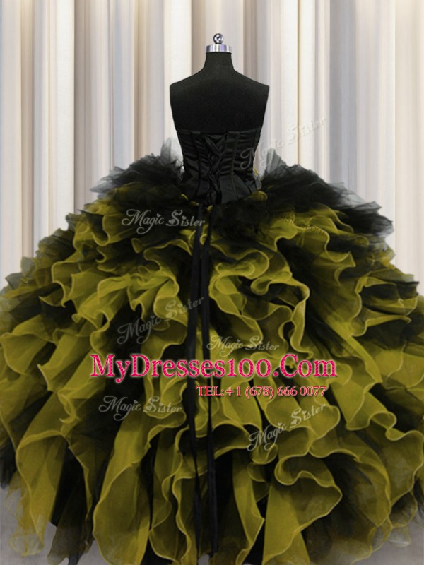 Free and Easy Multi-color Organza and Tulle Lace Up Quinceanera Dresses Sleeveless Floor Length Beading and Ruffles