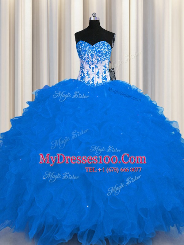 Sleeveless Lace Up Floor Length Appliques and Ruffles Quinceanera Gowns