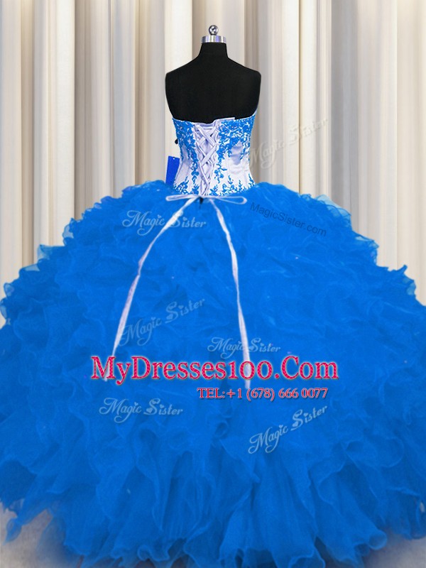 Sleeveless Lace Up Floor Length Appliques and Ruffles Quinceanera Gowns