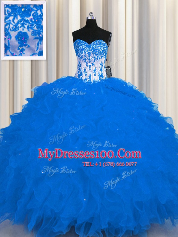 Sleeveless Lace Up Floor Length Appliques and Ruffles Quinceanera Gowns