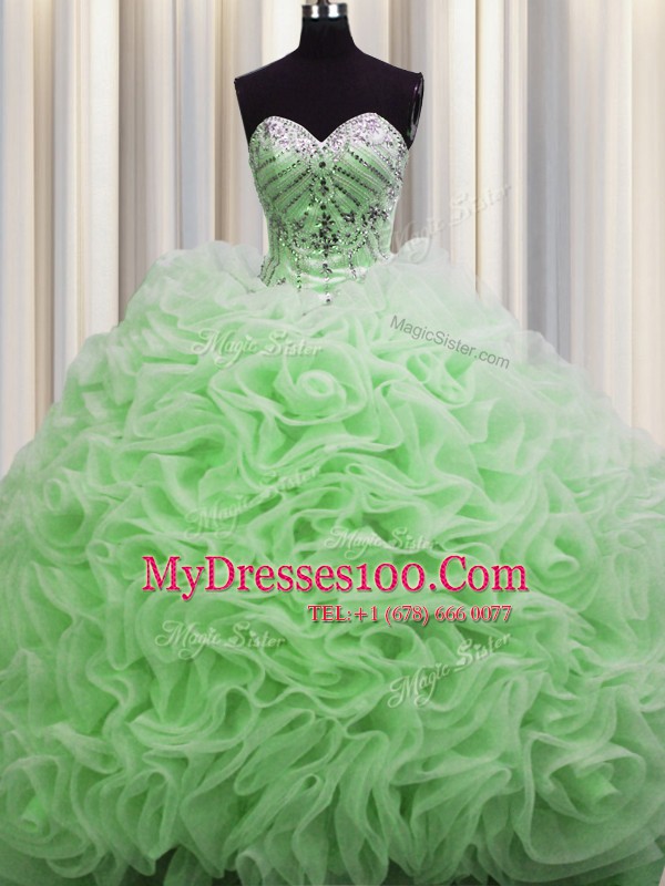 Rolling Flowers Brush Train Floor Length Quinceanera Gown Sweetheart Sleeveless Lace Up