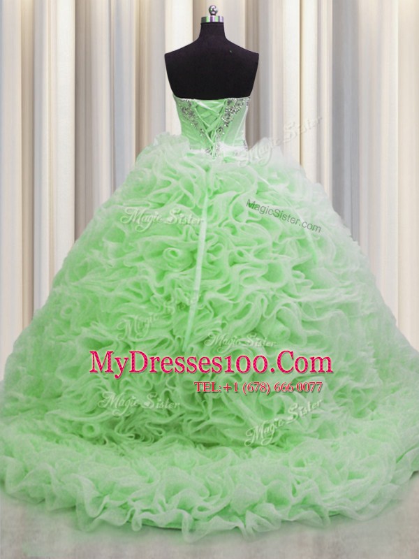Rolling Flowers Brush Train Floor Length Quinceanera Gown Sweetheart Sleeveless Lace Up
